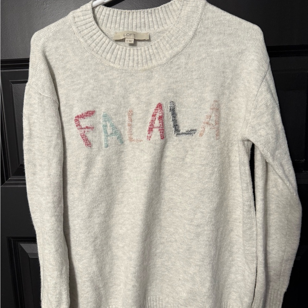 LOFT Cream Sweater with Festive Multicolor Design